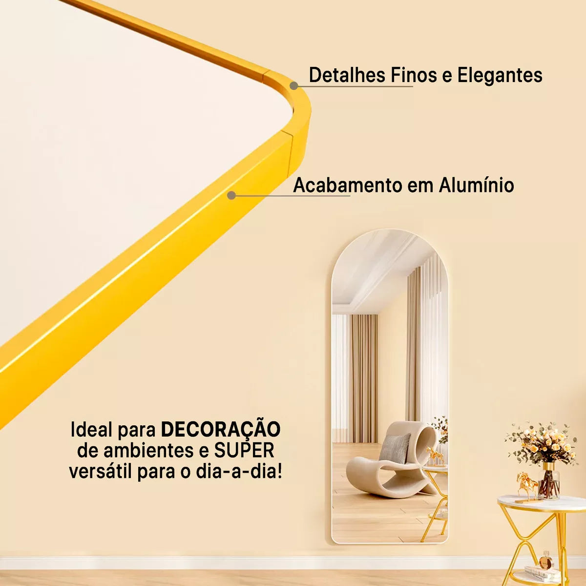 Large Pinterest Mirror with Support and Golden Frame